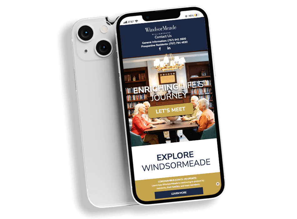 Pinnacle Living Website on Mobile