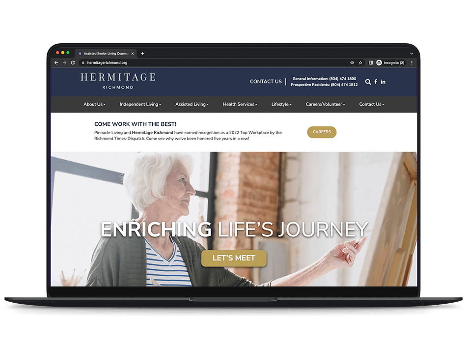 Pinnacle Living Website on Desktop