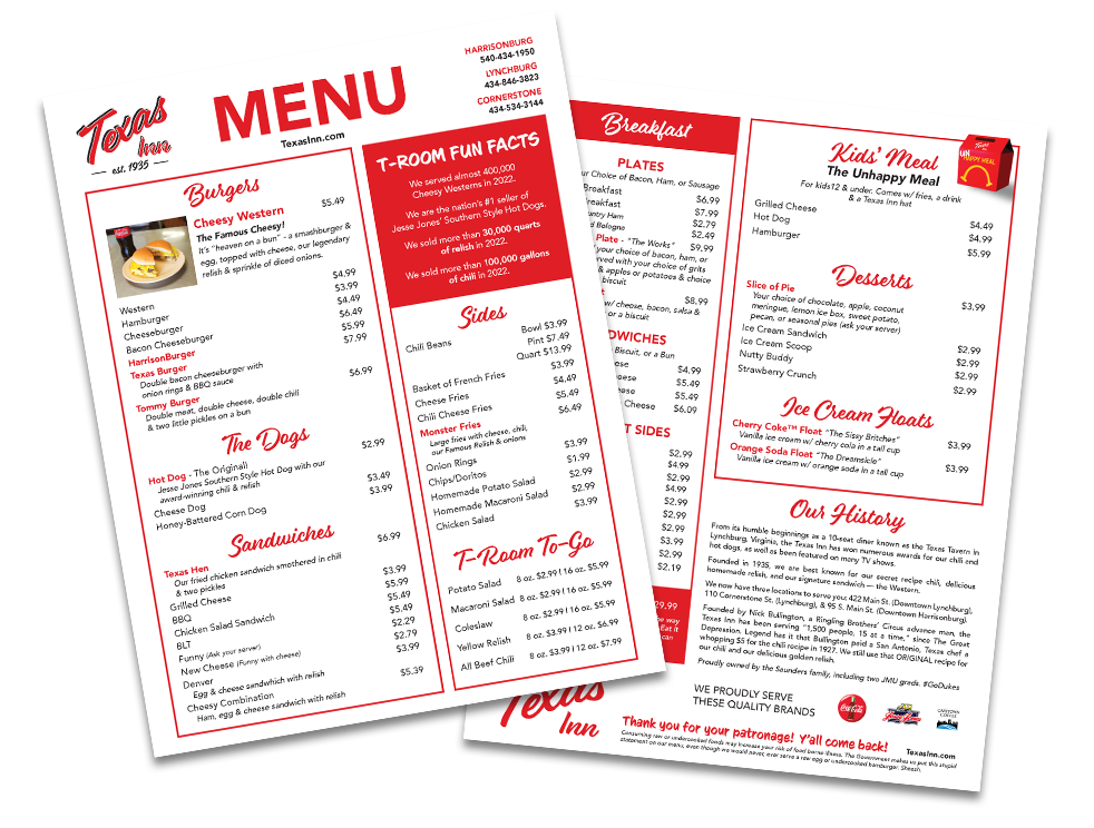 Texas Inn Menus